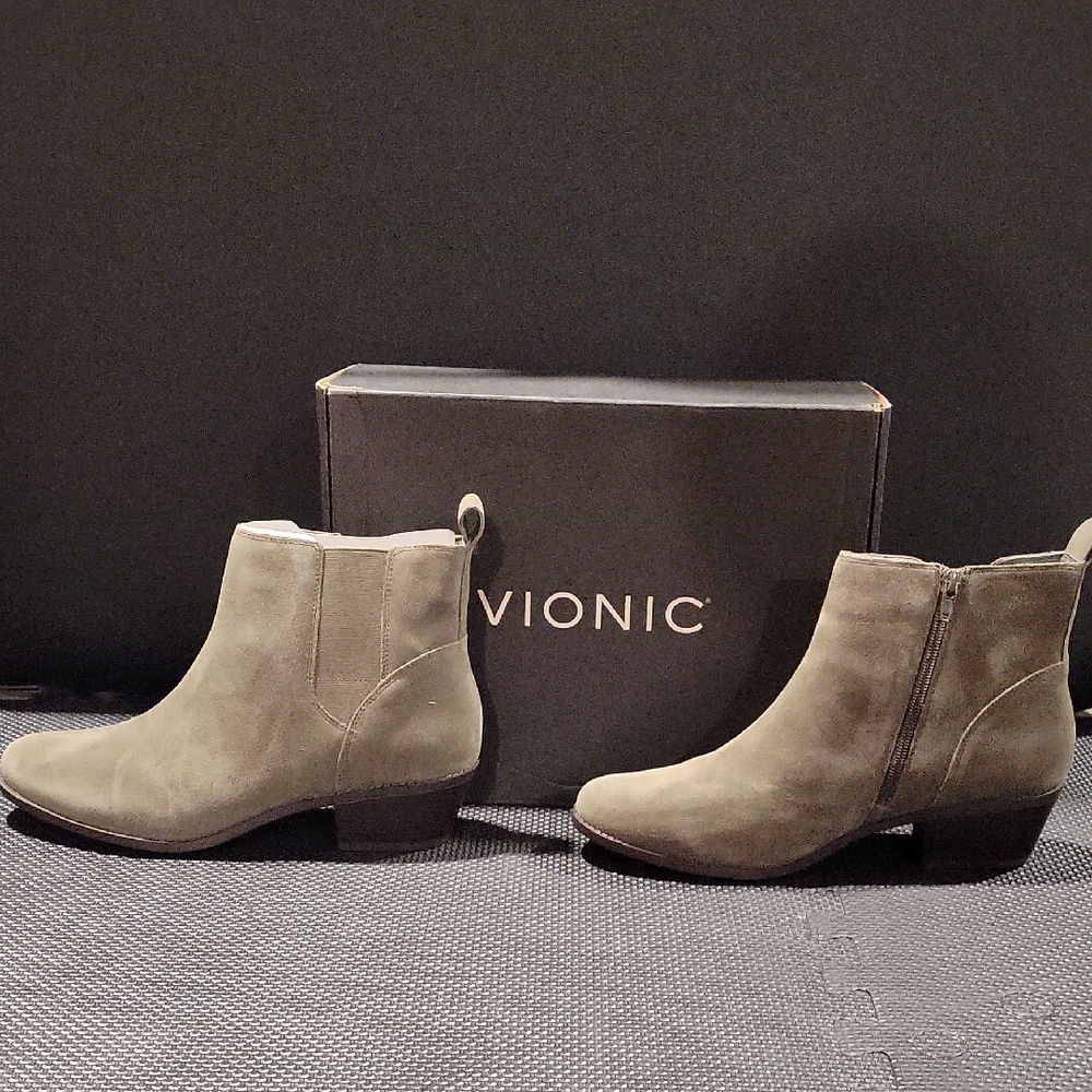 Vionic Women's Suede Ankle Booties in Taupe